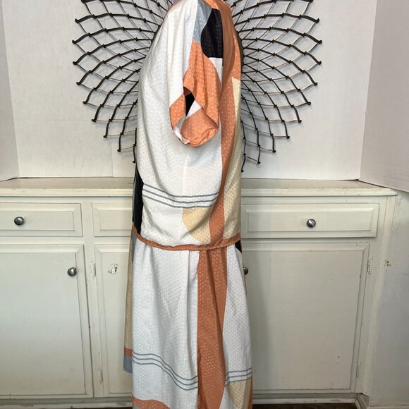 Vintage 80s Working Lady's Dress Womens Geometric Midi 2 Piece Stuart Lang s/8 - Picture 7 of 14